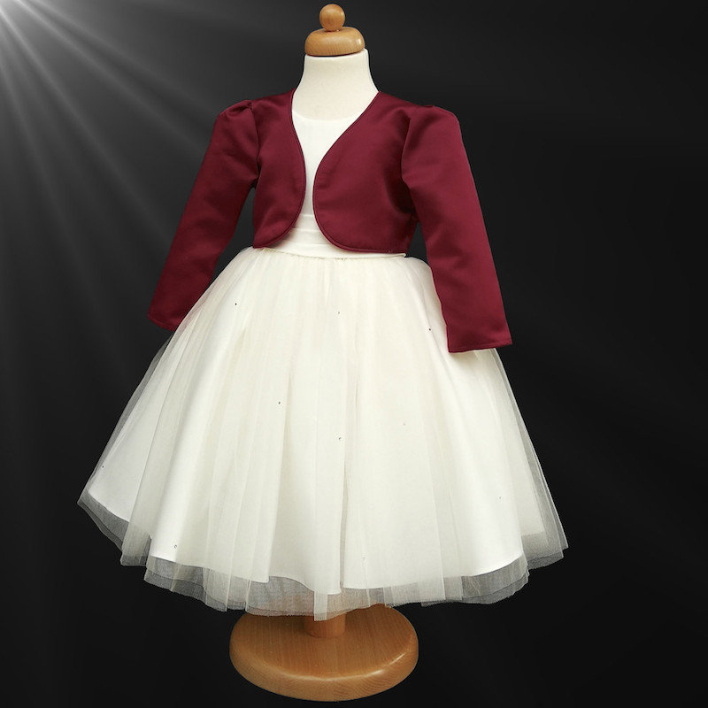 Girls Ivory Dress & Burgundy Bolero Flower Girl Dress